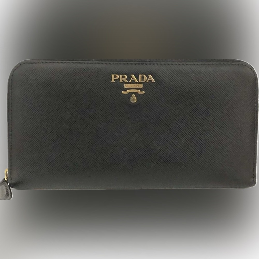 Prada Saffiano Leather Black Zip Around Long Wallet